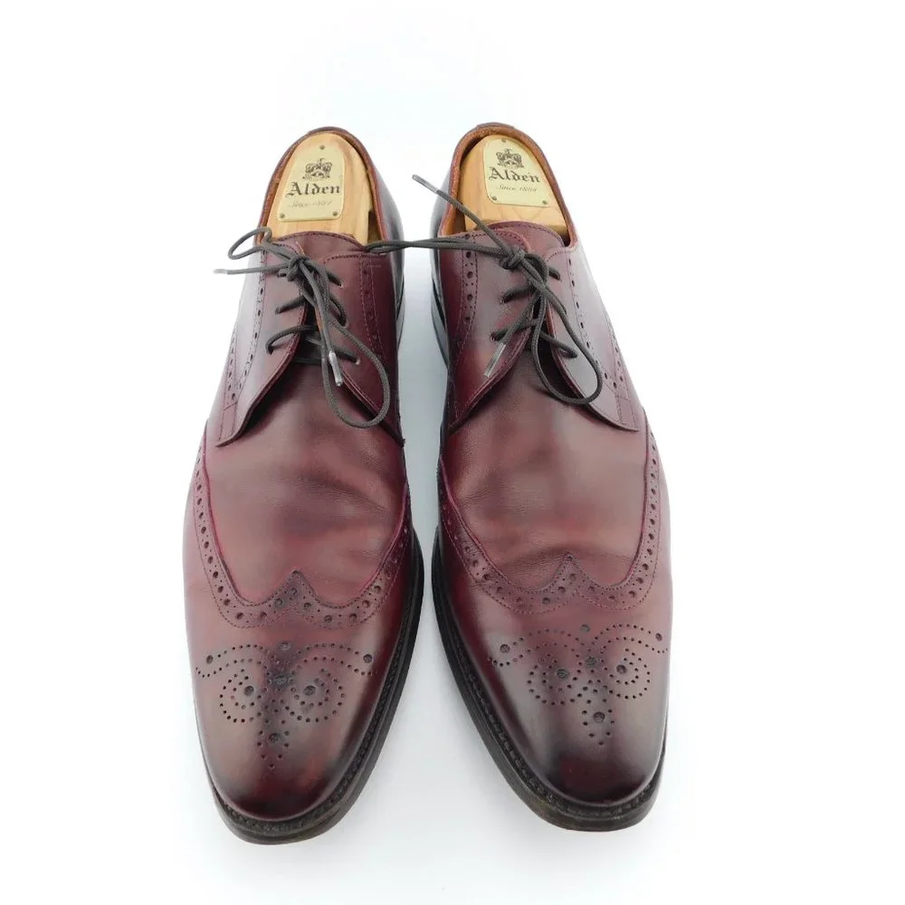 ED MEIER Burgundy Leather Medallion Wingtip Oxfords Shoes 10.5UK